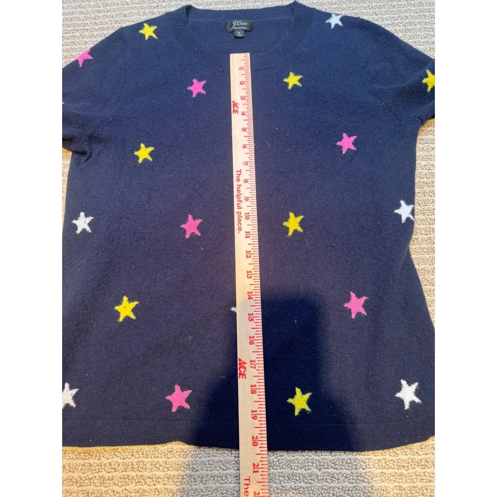 J.Crew Navy Blue 100% Cashmere Star Print Crewneck‎ Sweater Womens Medium M